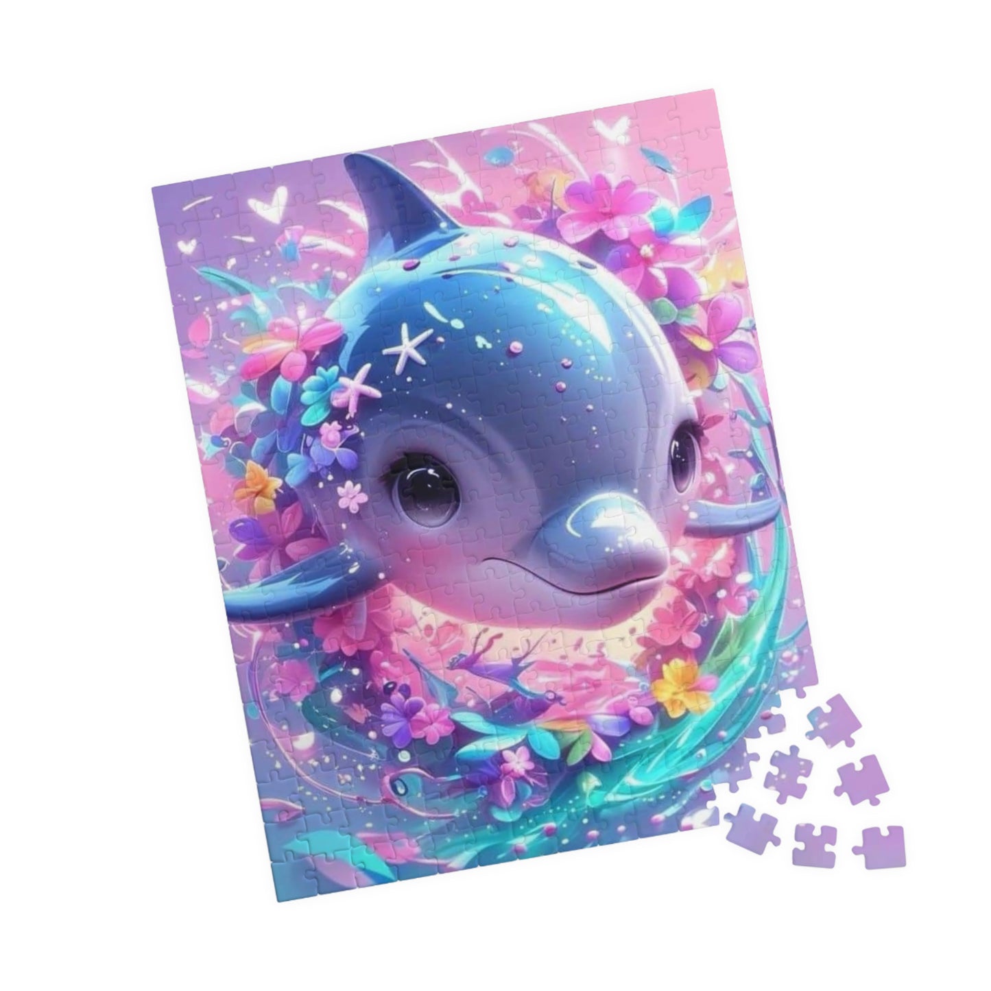 Dolphin Floral Puzzle, Jigsaw Fun, Relaxing Activity, Ideal Gift for Kids and Adults, Perfect for Family Time and Gatherings