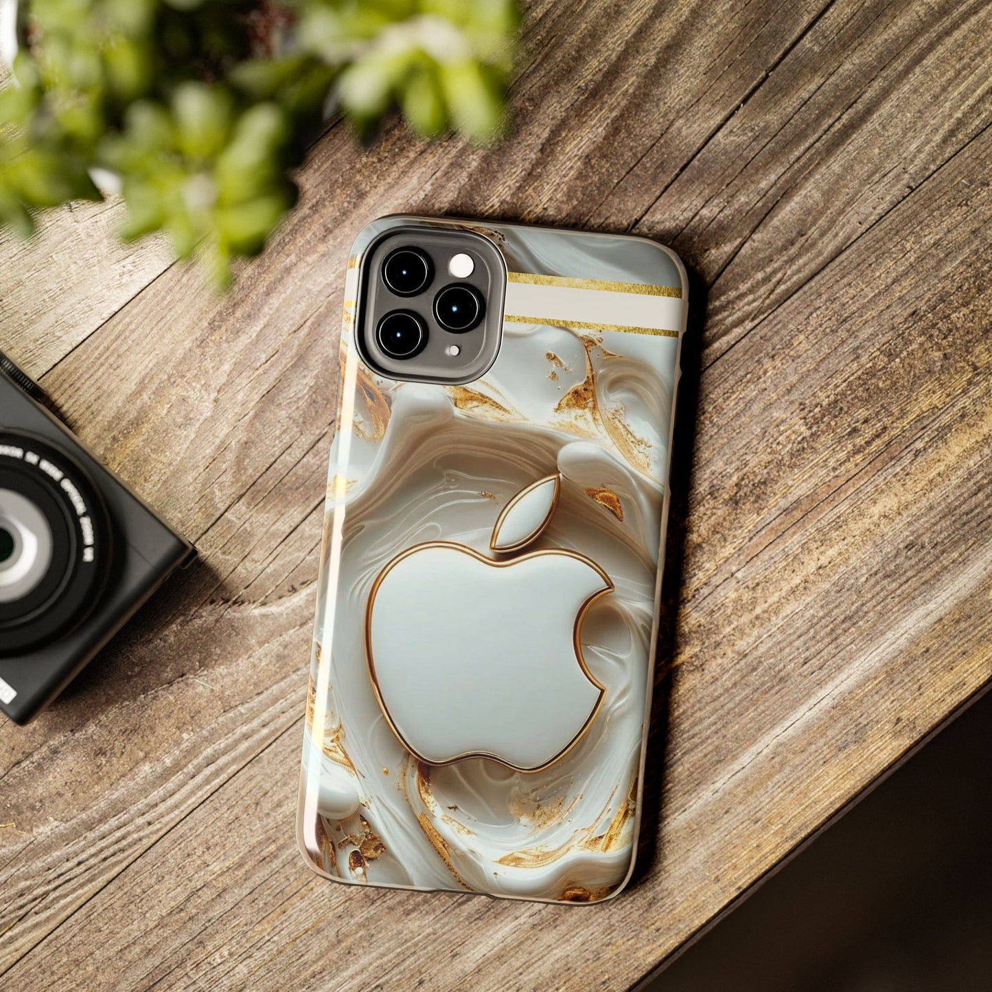 Elegant Gold & White Tough Phone Cases, Stylish Phone Protection, Gift for Apple Lovers, Tech Accessories, Trendy Phone Cover | Iphone Case