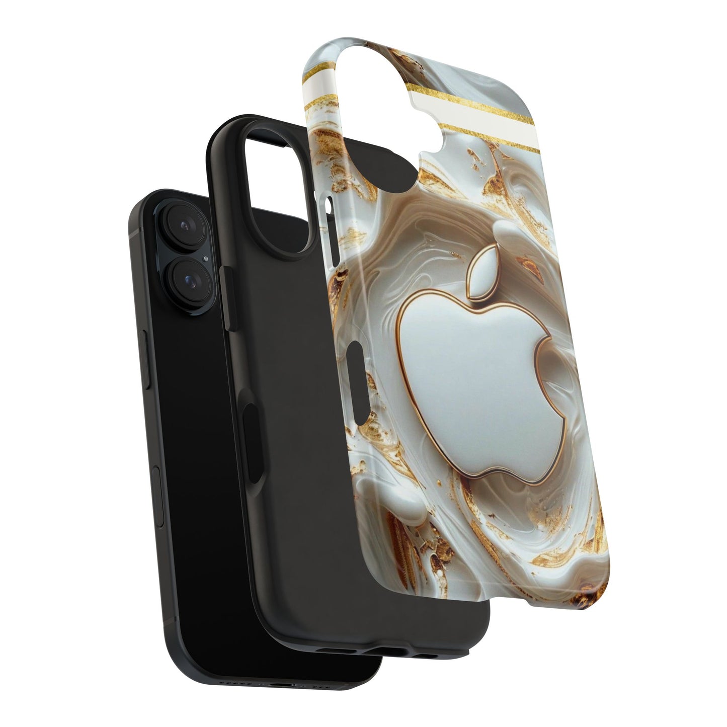 Elegant Gold & White Tough Phone Cases, Stylish Phone Protection, Gift for Apple Lovers, Tech Accessories, Trendy Phone Cover | Iphone Case