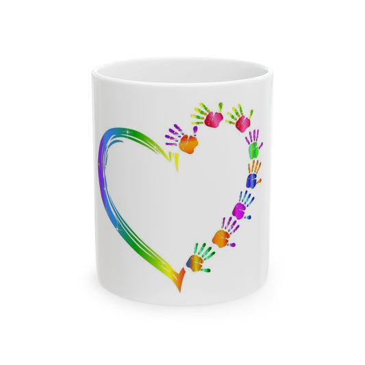 Colorful Heart Handprint Ceramic Mug