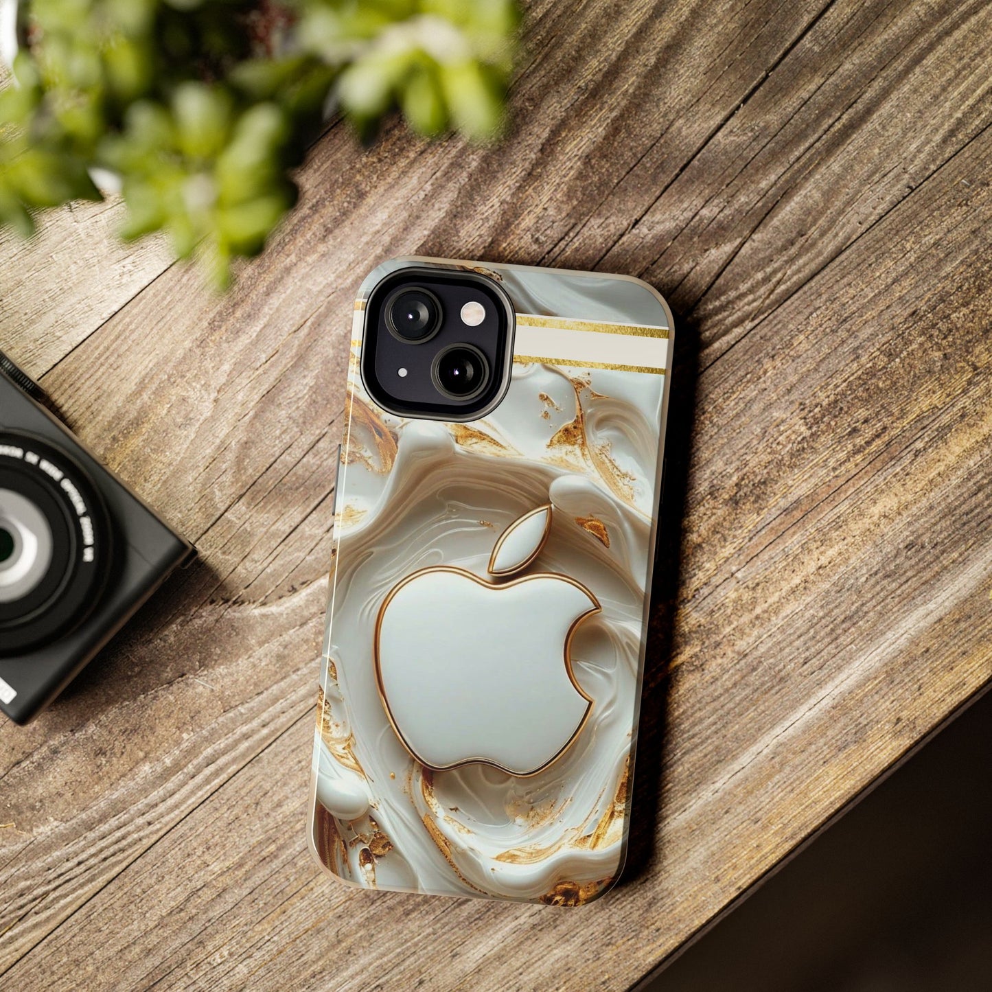 Elegant Gold & White Tough Phone Cases, Stylish Phone Protection, Gift for Apple Lovers, Tech Accessories, Trendy Phone Cover | Iphone Case