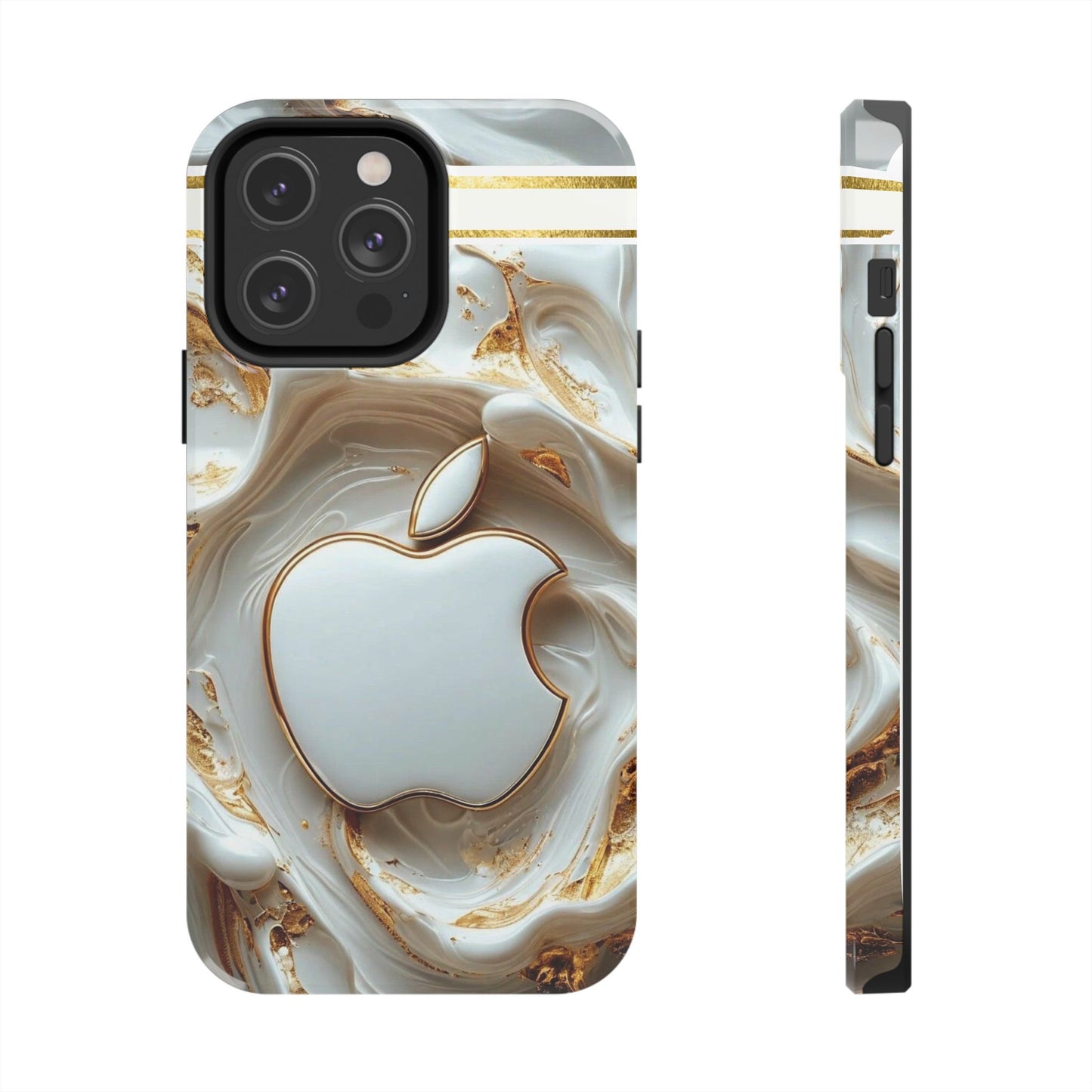 Elegant Gold & White Tough Phone Cases, Stylish Phone Protection, Gift for Apple Lovers, Tech Accessories, Trendy Phone Cover | Iphone Case