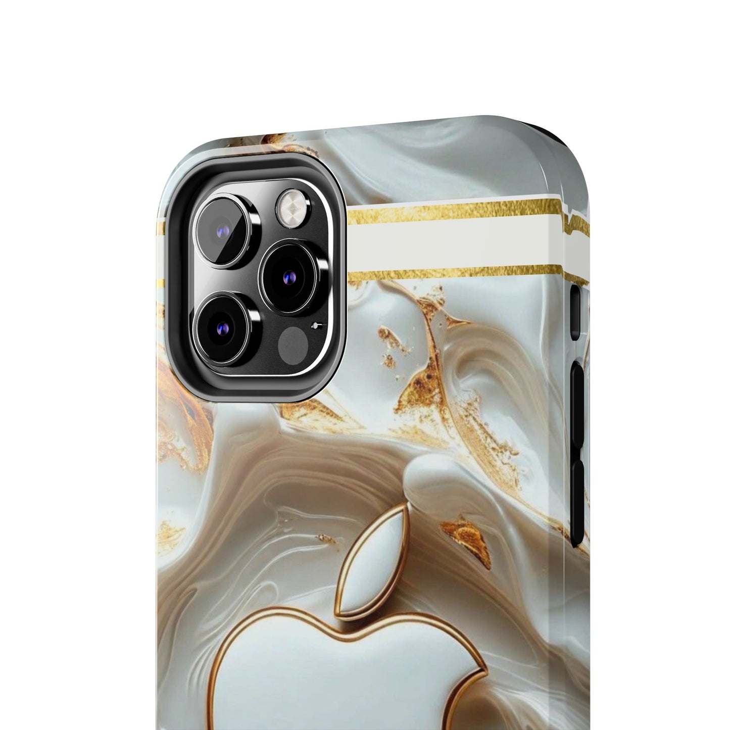Elegant Gold & White Tough Phone Cases, Stylish Phone Protection, Gift for Apple Lovers, Tech Accessories, Trendy Phone Cover | Iphone Case