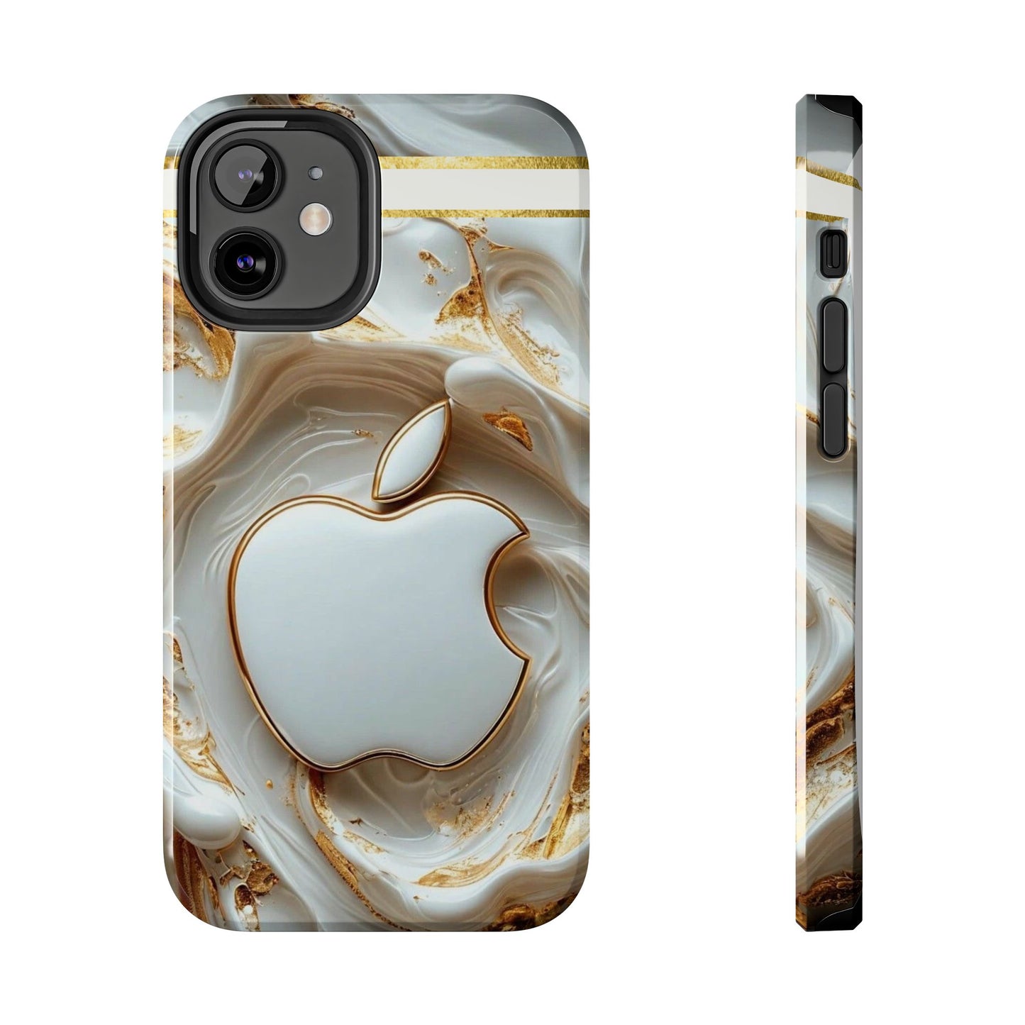 Elegant Gold & White Tough Phone Cases, Stylish Phone Protection, Gift for Apple Lovers, Tech Accessories, Trendy Phone Cover | Iphone Case