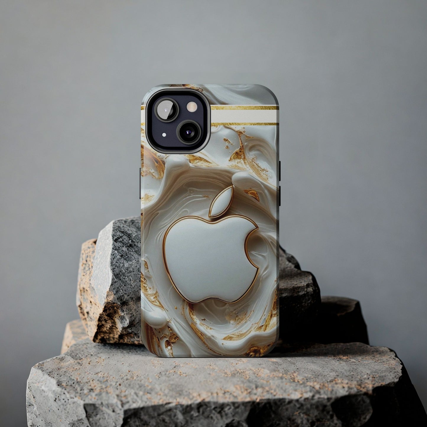 Elegant Gold & White Tough Phone Cases, Stylish Phone Protection, Gift for Apple Lovers, Tech Accessories, Trendy Phone Cover | Iphone Case
