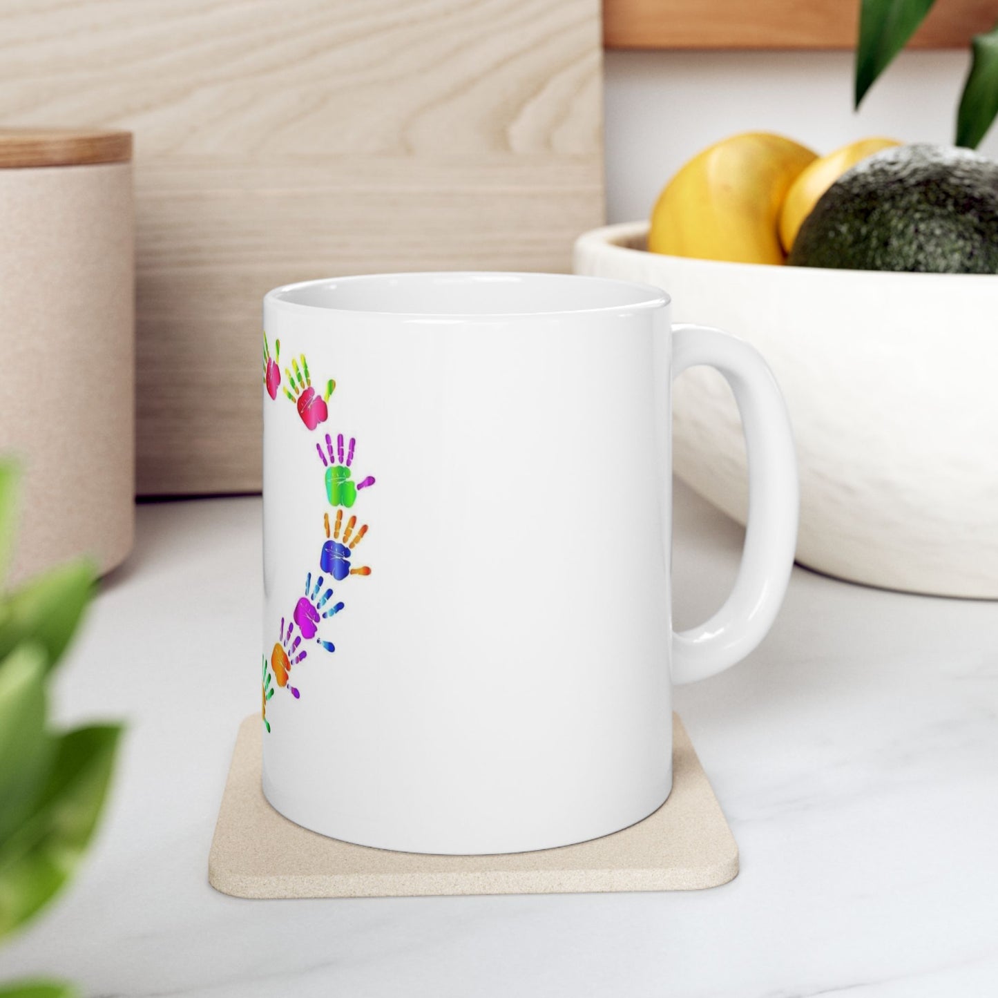 Colorful Heart Handprint Ceramic Mug