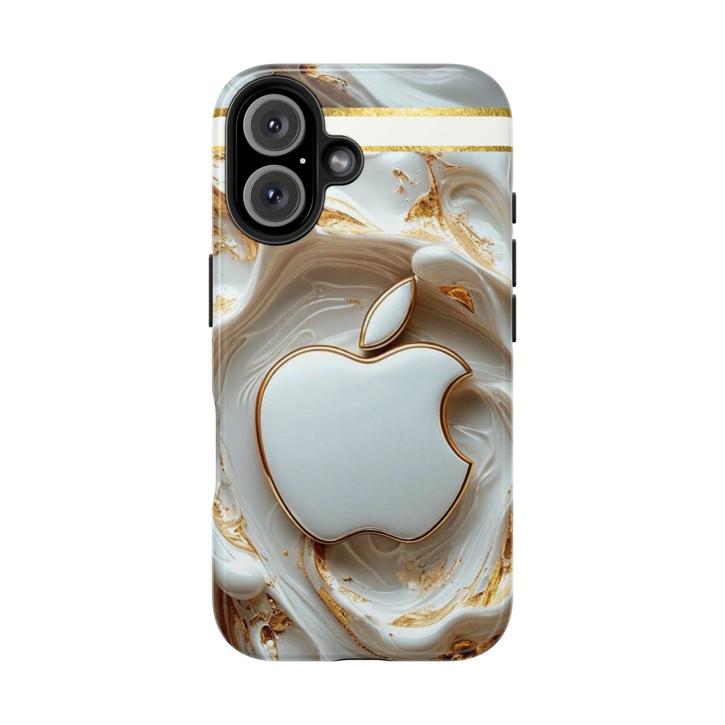 Elegant Gold & White Tough Phone Cases, Stylish Phone Protection, Gift for Apple Lovers, Tech Accessories, Trendy Phone Cover | Iphone Case