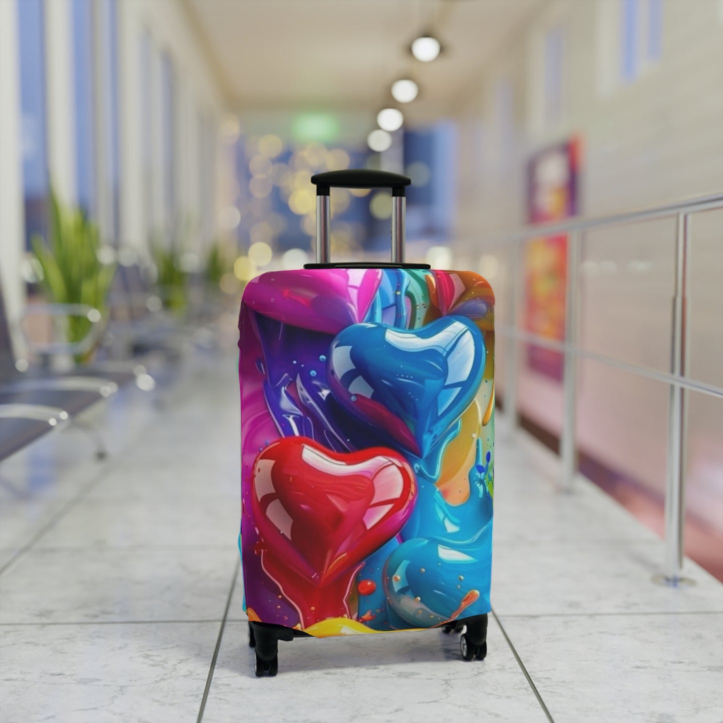 Colorful Heart Luggage Cover - Travel Accessory, Gift for Travelers, Valentine's Day, Fun Travel Gear, Suitcase Protector