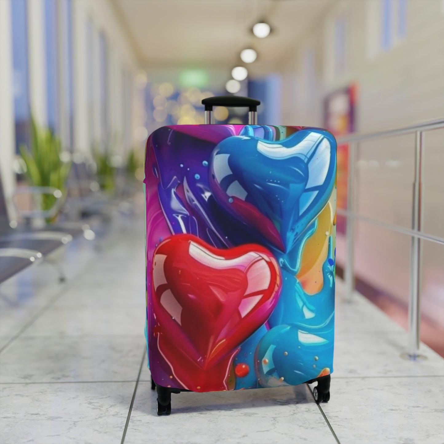 Colorful Heart Luggage Cover - Travel Accessory, Gift for Travelers, Valentine's Day, Fun Travel Gear, Suitcase Protector