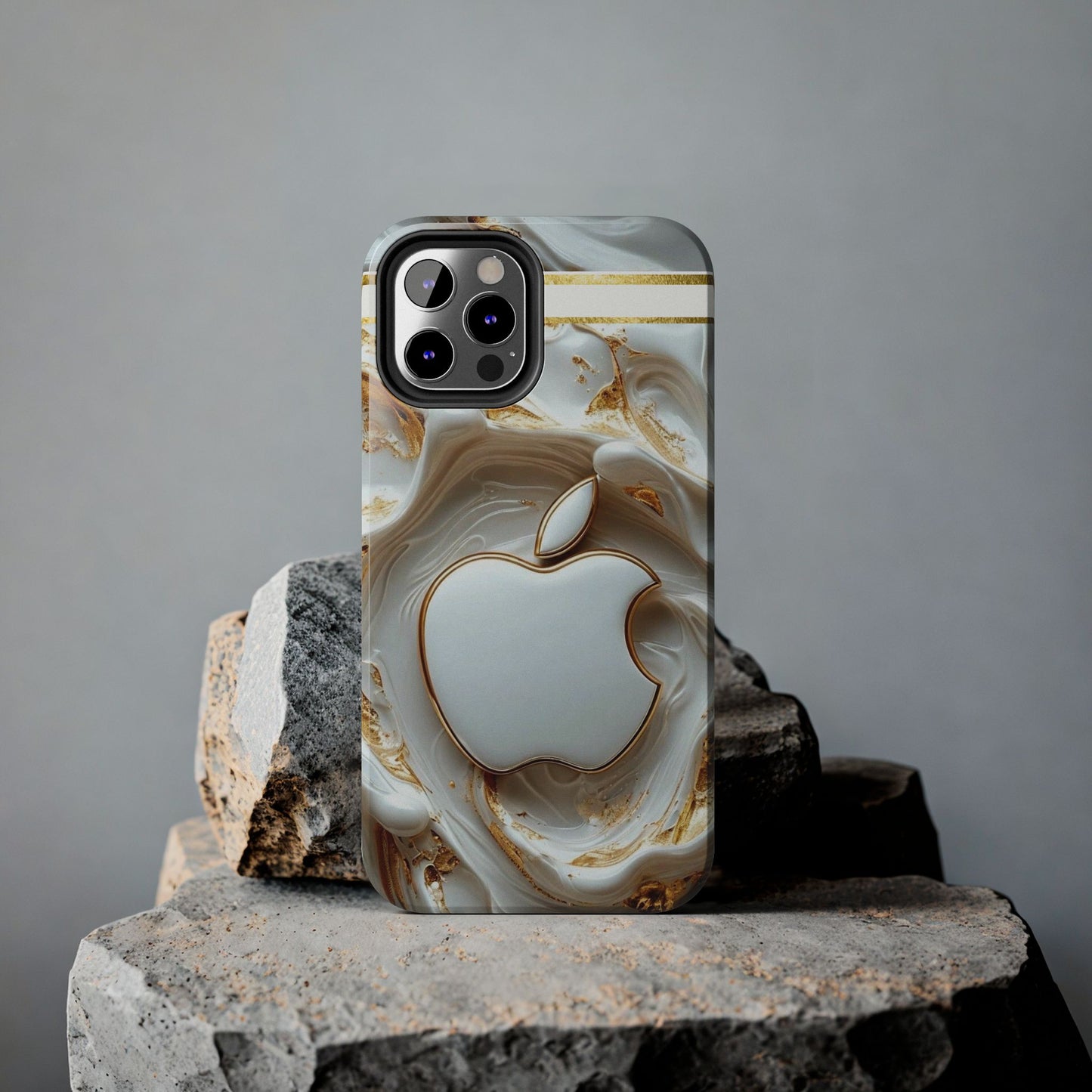 Elegant Gold & White Tough Phone Cases, Stylish Phone Protection, Gift for Apple Lovers, Tech Accessories, Trendy Phone Cover | Iphone Case