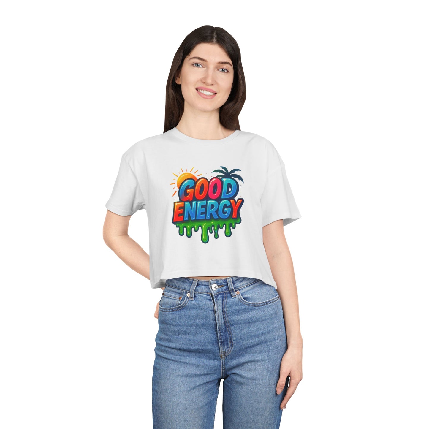 Good Vibes Women's Crop Tee - Summer Top, Colorful Casual Wear, Gift for Her, Festival Shirt, Good Energy Design