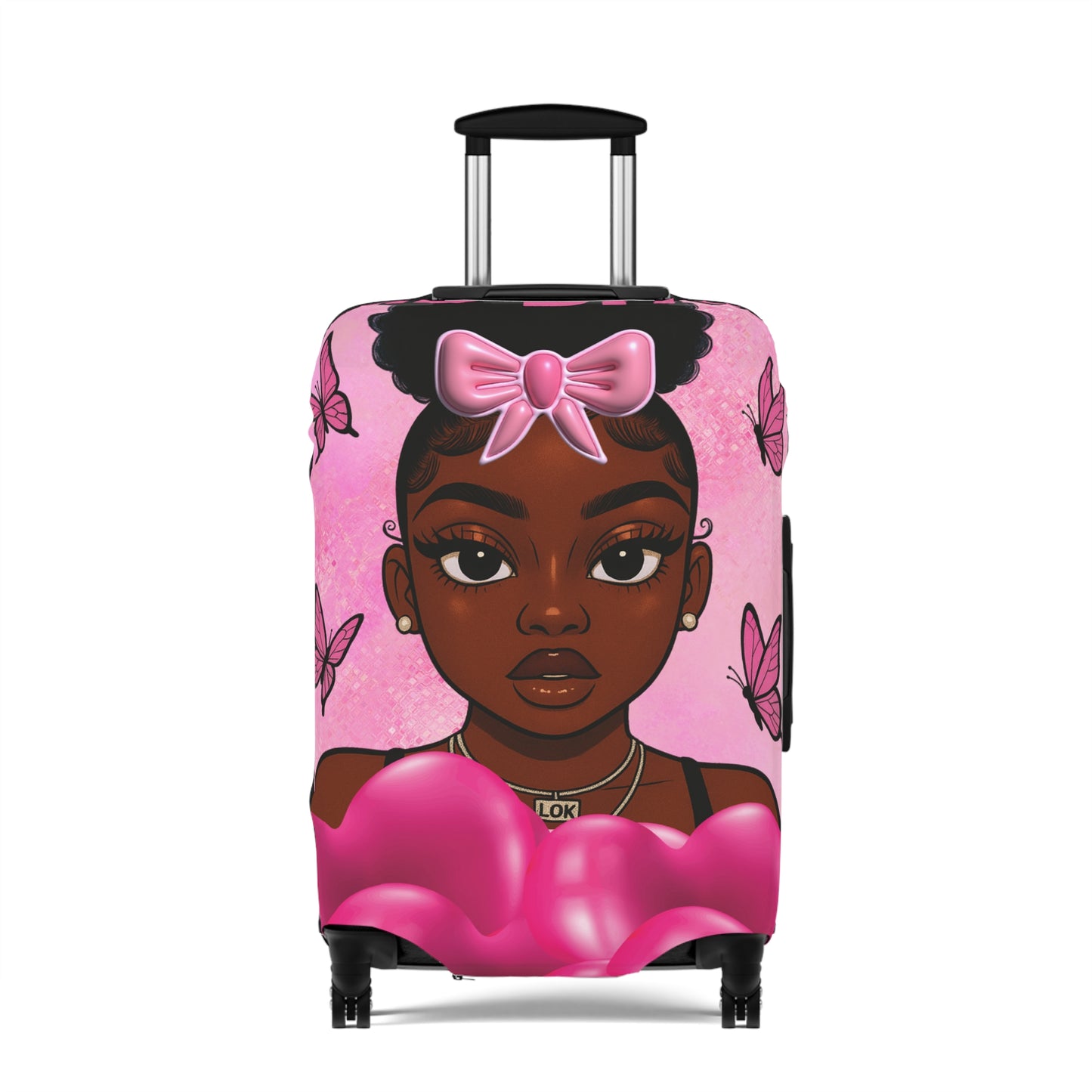 Stylish Luggage Cover with Cute Character Design, Travel Accessory for Girls, Gift for Travelers, Fun Suitcase Protector, Unique Travel Gear