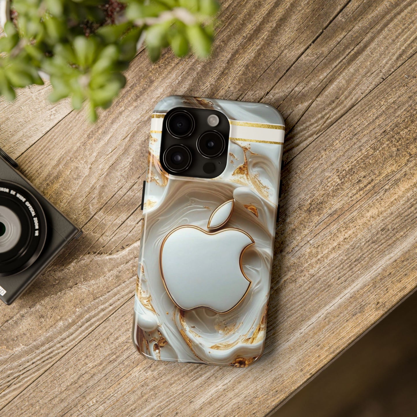 Elegant Gold & White Tough Phone Cases, Stylish Phone Protection, Gift for Apple Lovers, Tech Accessories, Trendy Phone Cover | Iphone Case