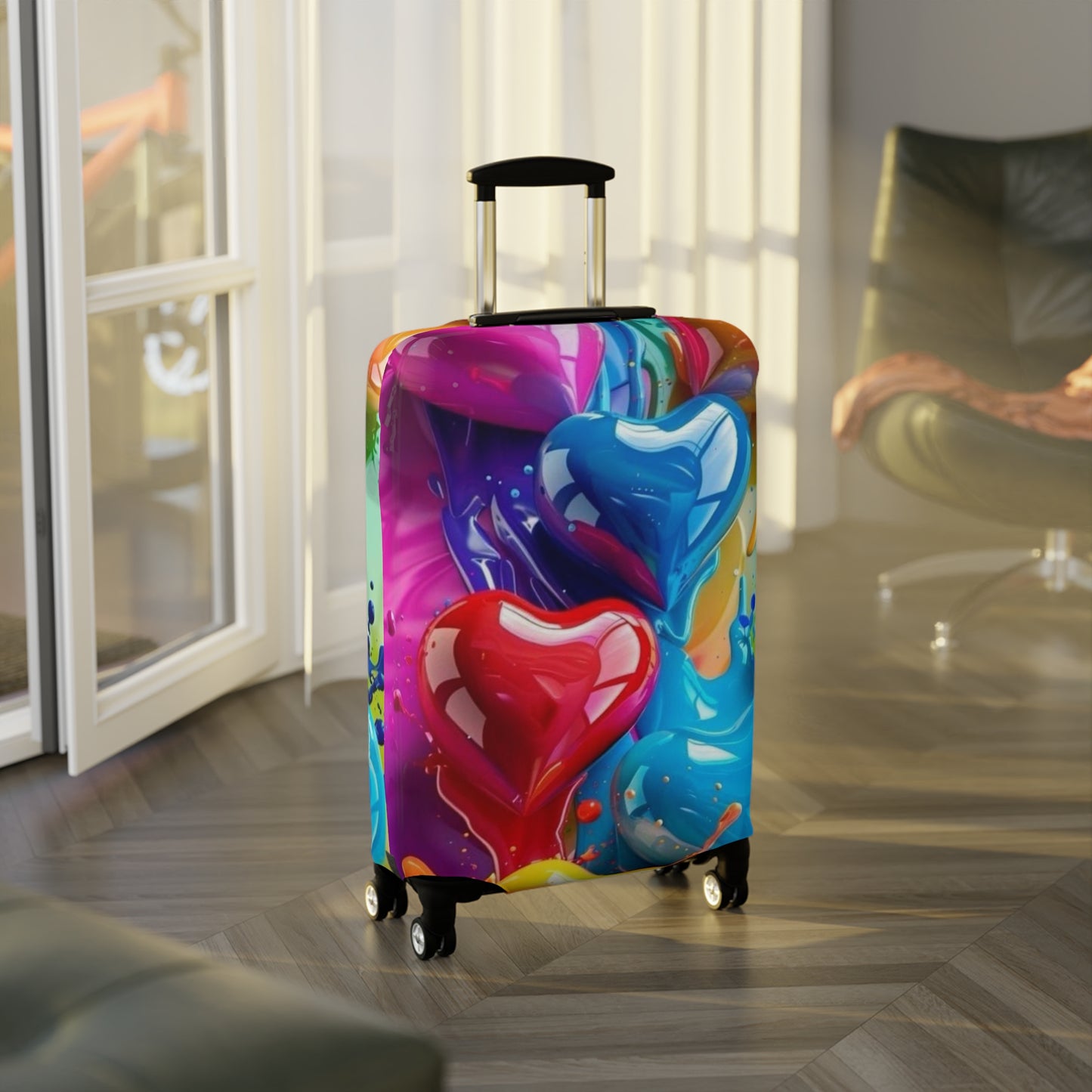 Colorful Heart Luggage Cover - Travel Accessory, Gift for Travelers, Valentine's Day, Fun Travel Gear, Suitcase Protector