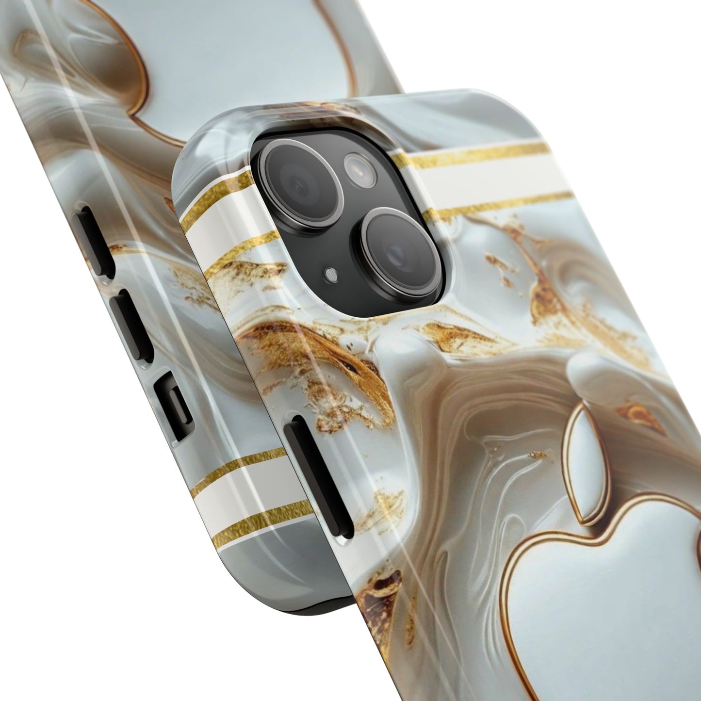 Elegant Gold & White Tough Phone Cases, Stylish Phone Protection, Gift for Apple Lovers, Tech Accessories, Trendy Phone Cover | Iphone Case