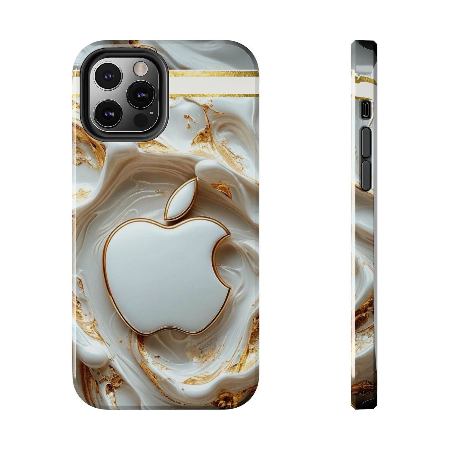 Elegant Gold & White Tough Phone Cases, Stylish Phone Protection, Gift for Apple Lovers, Tech Accessories, Trendy Phone Cover | Iphone Case