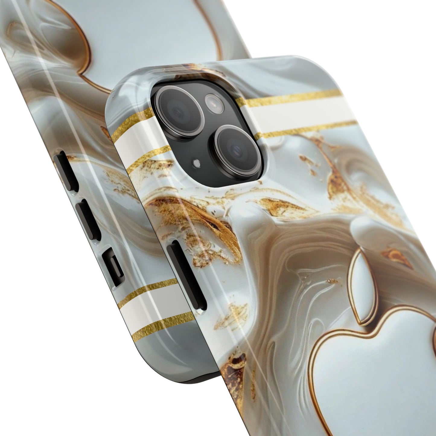 Elegant Gold & White Tough Phone Cases, Stylish Phone Protection, Gift for Apple Lovers, Tech Accessories, Trendy Phone Cover | Iphone Case