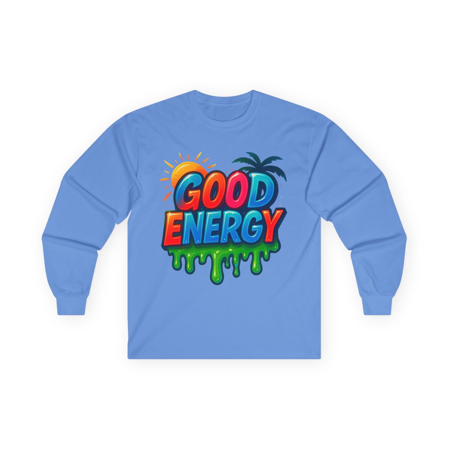 Good Energy Long Sleeve Tee, Unisex Cotton Shirt, Positive Vibes Apparel, Summer Fashion, Beachwear Gift, Fun Graphic Tee