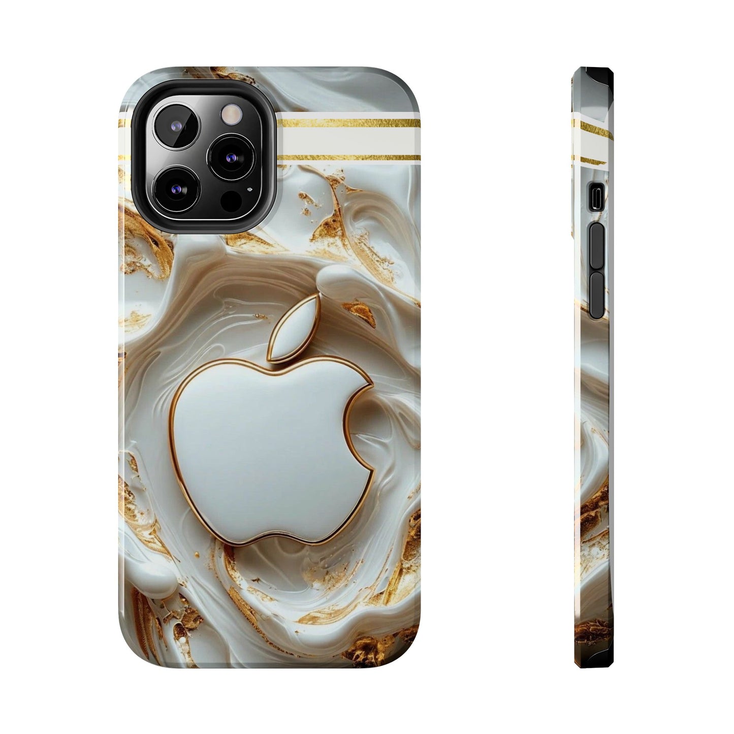 Elegant Gold & White Tough Phone Cases, Stylish Phone Protection, Gift for Apple Lovers, Tech Accessories, Trendy Phone Cover | Iphone Case