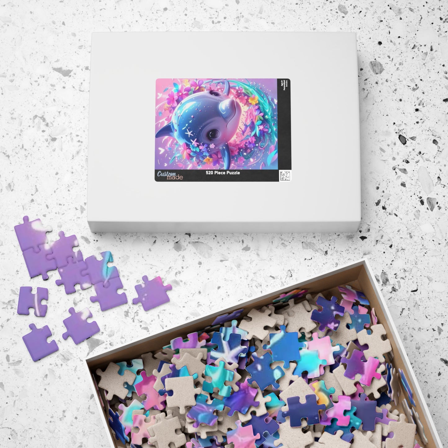 Dolphin Floral Puzzle, Jigsaw Fun, Relaxing Activity, Ideal Gift for Kids and Adults, Perfect for Family Time and Gatherings
