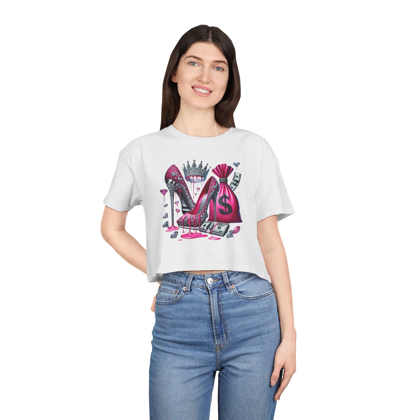 Chic Women's Crop Tee with Stylish Shoe and Money Design, Trendy Casual Top, Perfect Gift for Fashion Lovers, Birthday or Party [...]