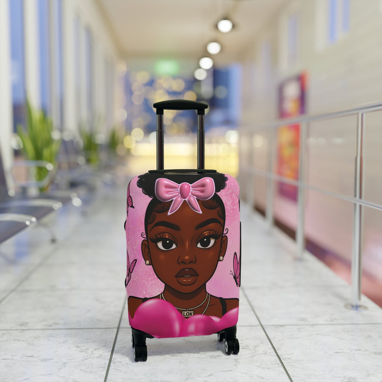 Stylish Luggage Cover with Cute Character Design, Travel Accessory for Girls, Gift for Travelers, Fun Suitcase Protector, Unique Travel Gear